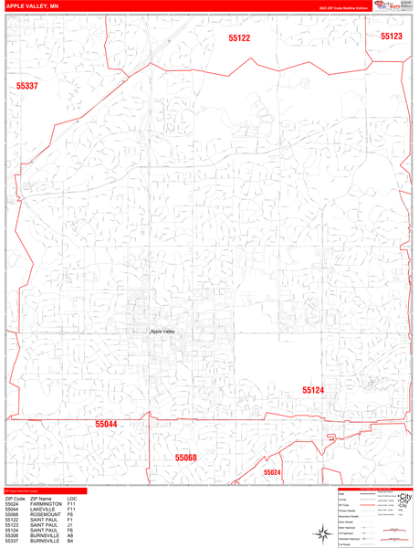Apple Valley City Digital Map Red Line Style